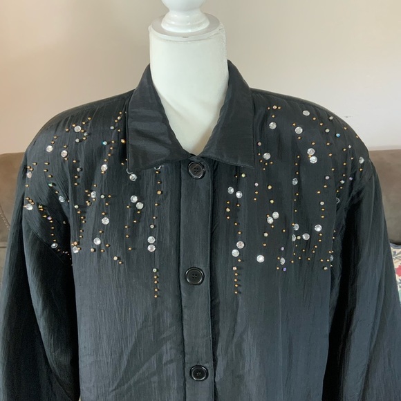 VINTAGE Adam Douglass 100% silk 80’s 90’s oversized embellished black jacket L - Picture 4 of 13